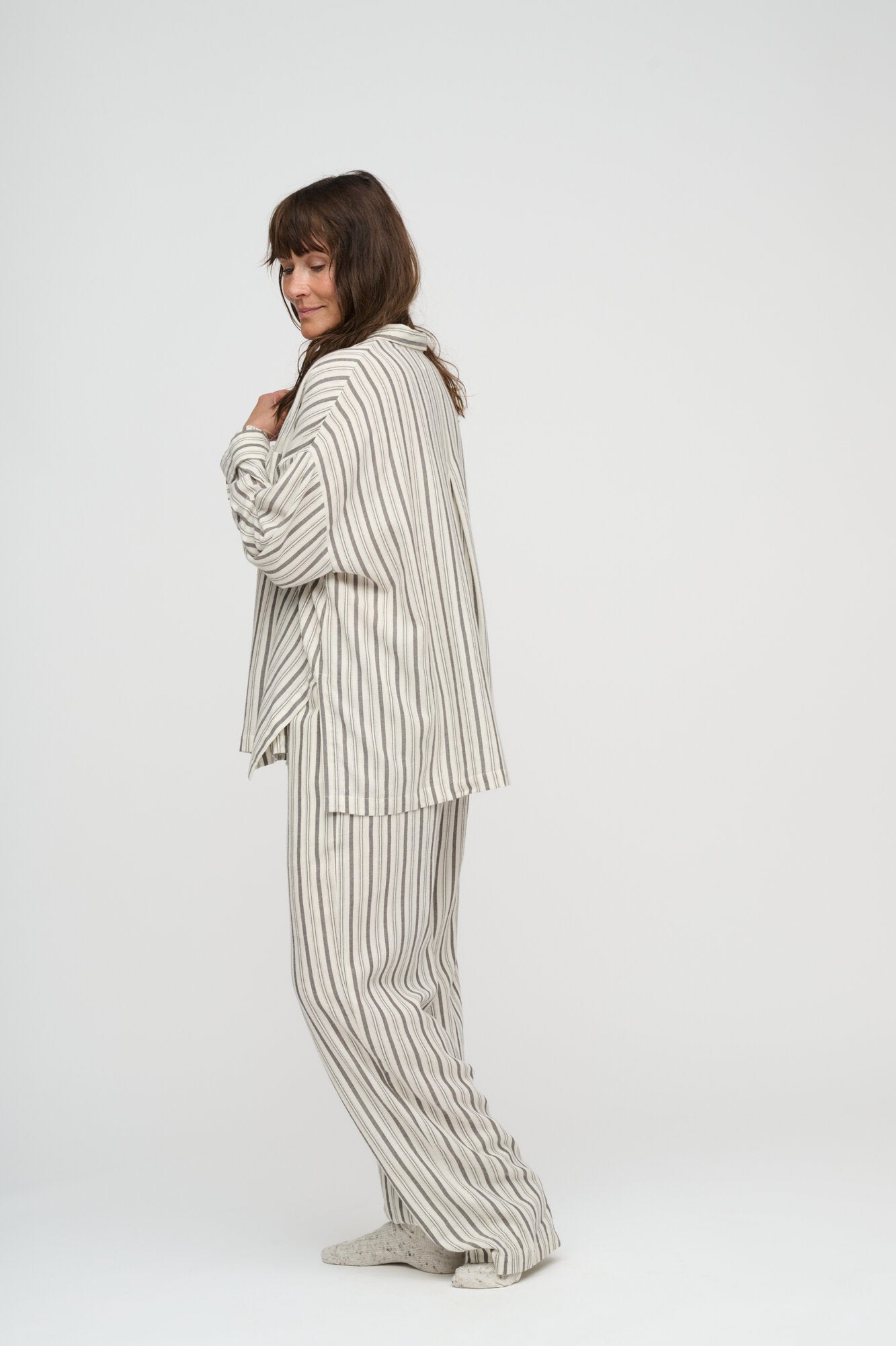 Moon Stripe løse bukser – Ecru/Brown
